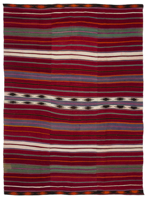 Girit Beige Striped Wool Handmade Area Rug 6'0" x 9'4"