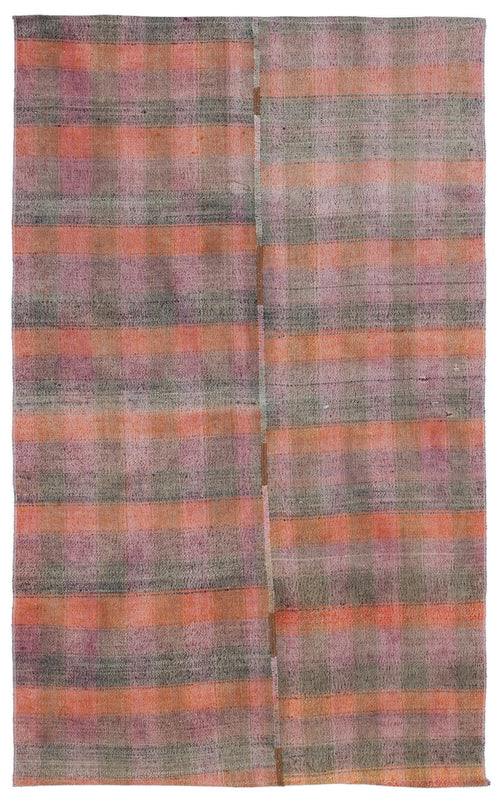 Girit Orange Striped Wool Handmade Area Rug 4'2" x 6'8"