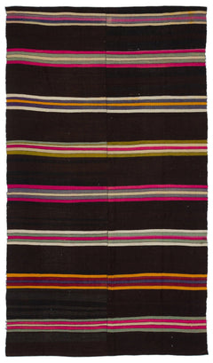 Girit Brown Striped Wool Handmade Area Rug 4'8" x 8'0"