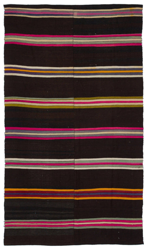 Girit Brown Striped Wool Handmade Area Rug 4'8" x 8'0"