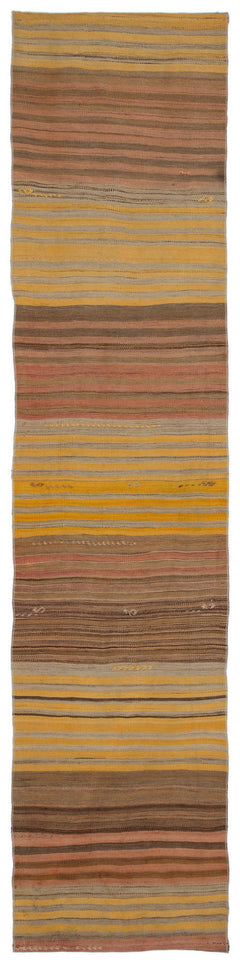 Girit Brown Striped Wool Handmade Area Rug 2'5" x 10'9"