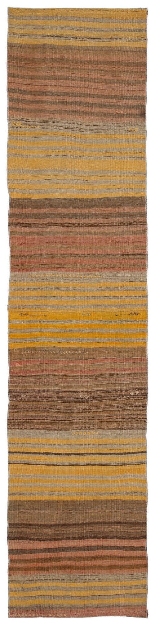 Girit Brown Striped Wool Handmade Area Rug 2'5" x 10'9"