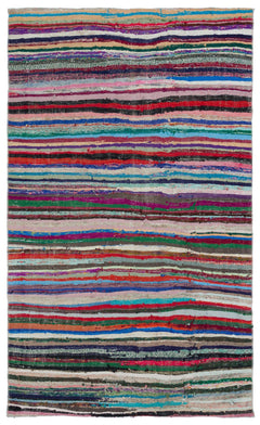 Girit Multy Striped Wool Handmade Area Rug 4'8" x 8'0"