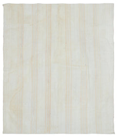 Girit Beige Striped Wool Handmade Area Rug 5'9" x 6'11"