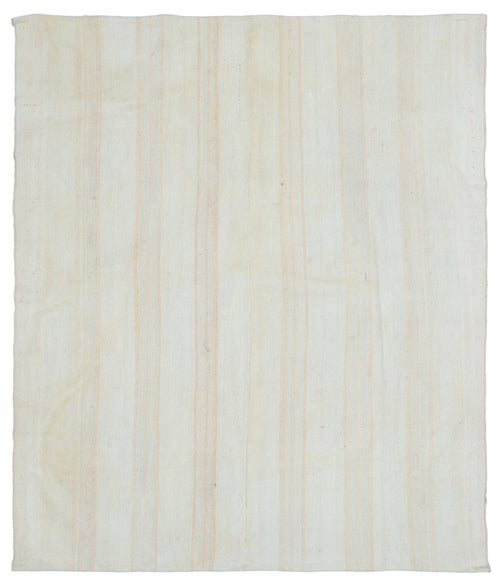 Girit Beige Striped Wool Handmade Area Rug 5'9" x 6'11"