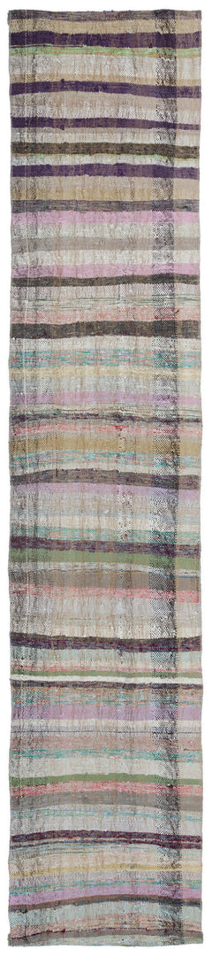Girit Beige Striped Wool Handmade Area Rug 2'4" x 11'2"