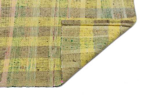 Girit Yellow Striped Wool Handmade Area Rug 3'11" x 10'8"
