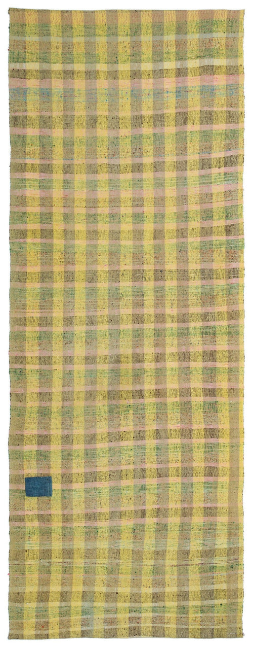 Girit Yellow Striped Wool Handmade Area Rug 3'11" x 10'8"