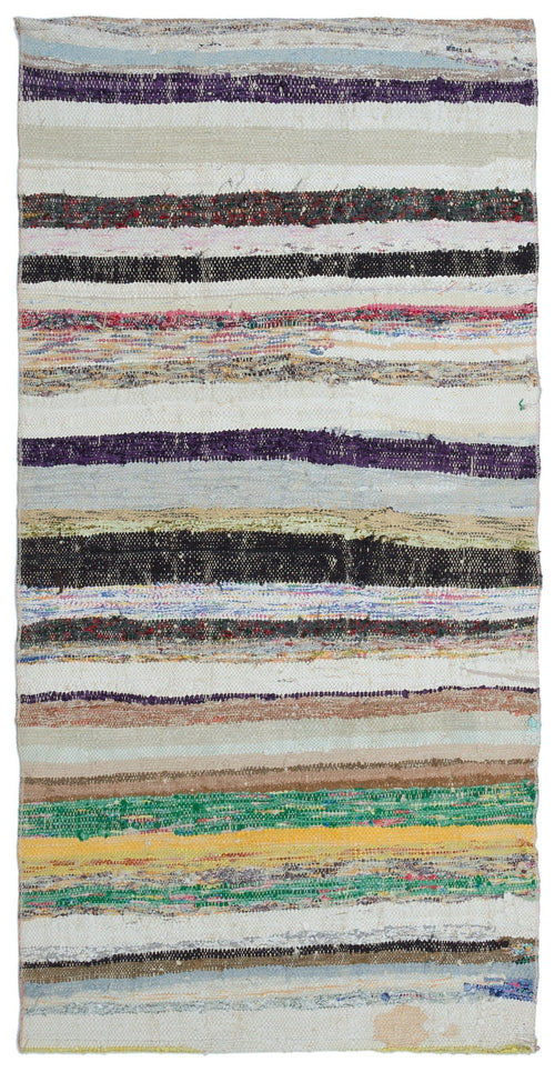 Girit Beige Striped Wool Handmade Area Rug 3'0" x 5'11"