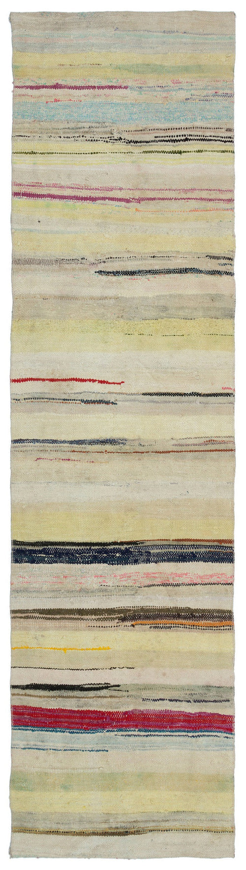 Girit Beige Striped Wool Handmade Area Rug 2'8" x 10'2"