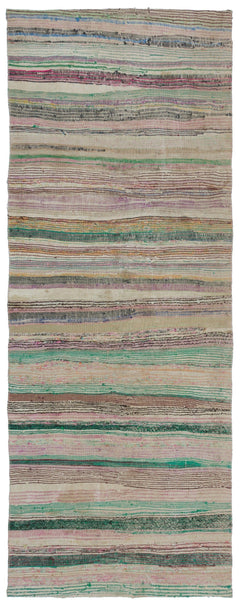 Girit Beige Striped Wool Handmade Area Rug 3'7" x 9'4"