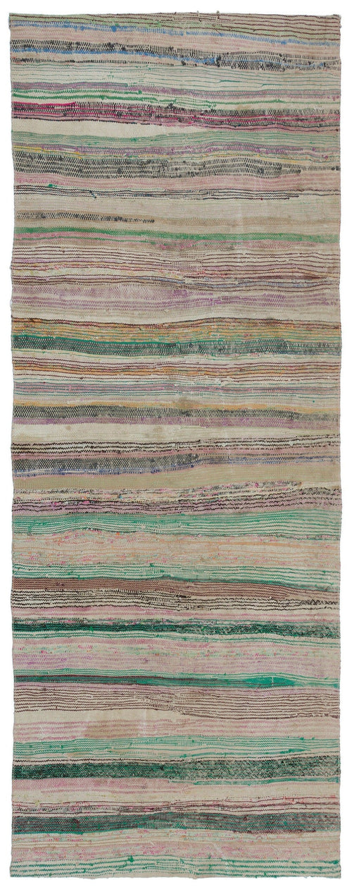 Girit Beige Striped Wool Handmade Area Rug 3'7" x 9'4"