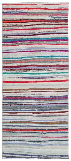 Girit Beige Striped Wool Handmade Area Rug 3'8" x 8'4"