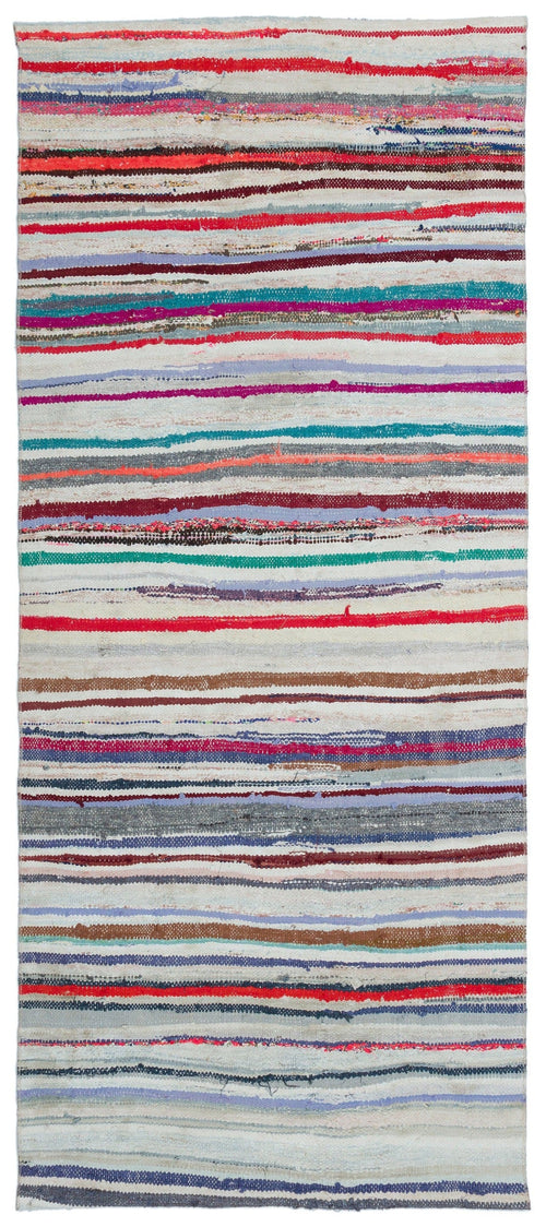 Girit Beige Striped Wool Handmade Area Rug 3'8" x 8'4"