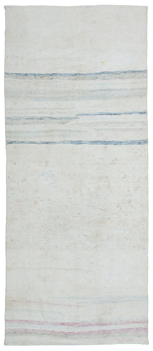 Girit Beige Striped Wool Handmade Area Rug 5'4" x 8'9"