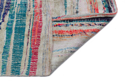 Girit Beige Striped Wool Handmade Area Rug 5'3" x 8'8"