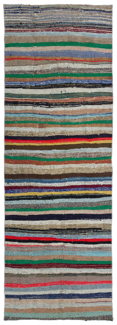 Girit Beige Striped Wool Handmade Area Rug 3'8" x 10'8"
