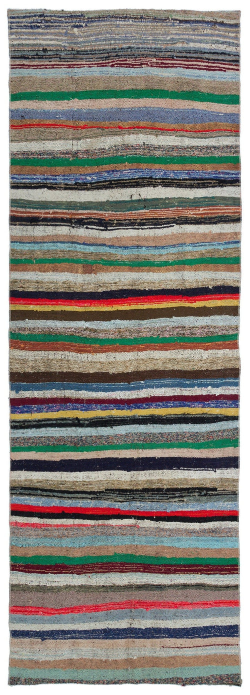 Girit Beige Striped Wool Handmade Area Rug 3'8" x 10'8"