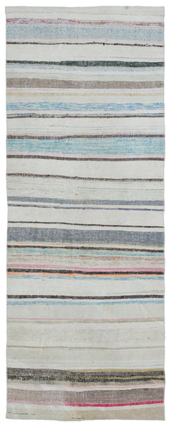 Girit Beige Striped Wool Handmade Area Rug 3'5" x 9'1"