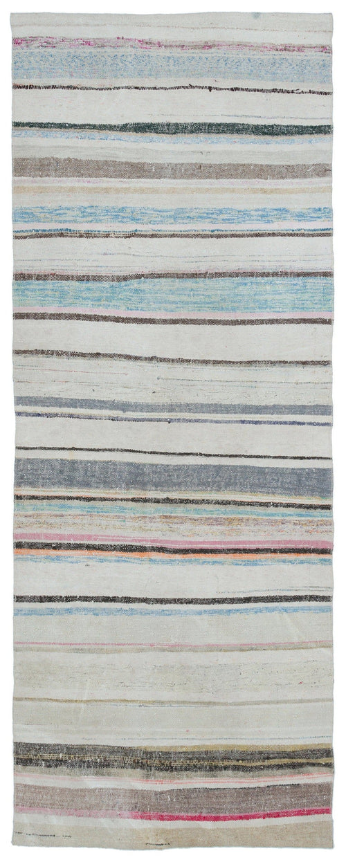 Girit Beige Striped Wool Handmade Area Rug 3'5" x 9'1"