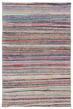 Girit Beige Striped Wool Handmade Area Rug 5'3" x 8'2"