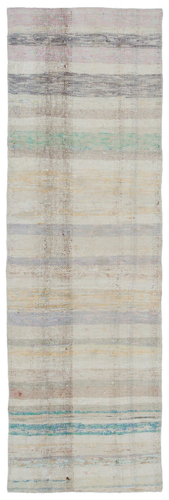 Girit Beige Striped Wool Handmade Area Rug 2'5" x 7'5"