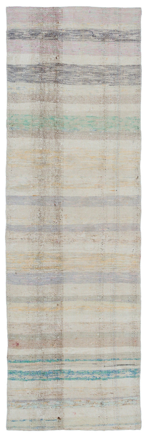 Girit Beige Striped Wool Handmade Area Rug 2'5" x 7'5"
