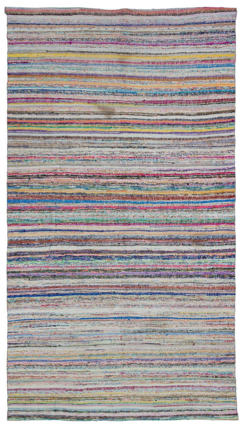 Girit Beige Striped Wool Handmade Area Rug 5'10" x 10'7"
