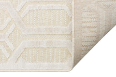 Cream Wool Area Rug - Geometric Machine Made Carpet With Soft Textured Wool