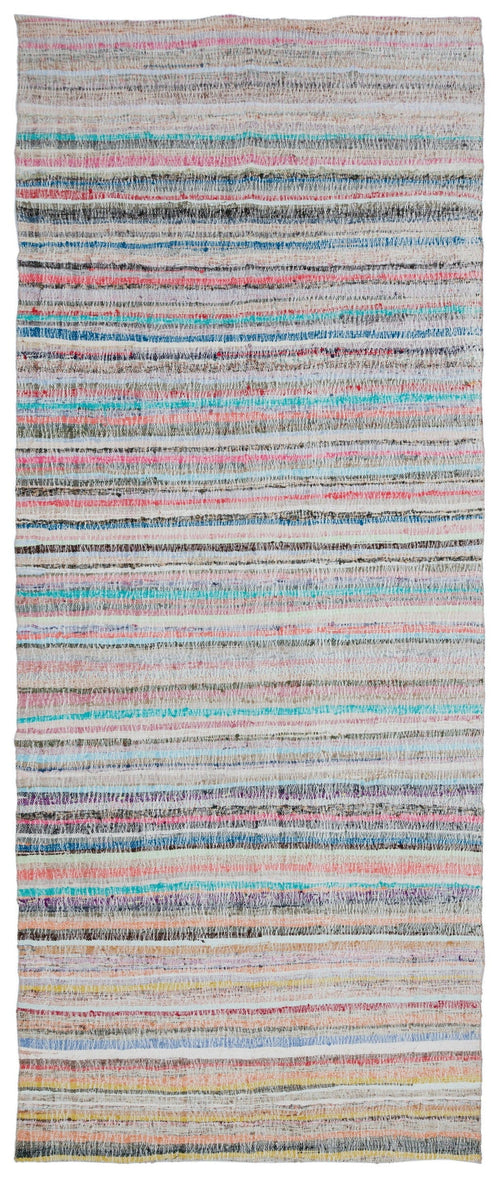 Girit Beige Striped Wool Handmade Area Rug 5'10" x 14'1"