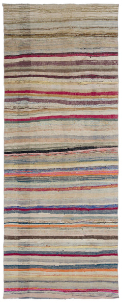 Girit Beige Striped Wool Handmade Area Rug 5'4" x 13'6"