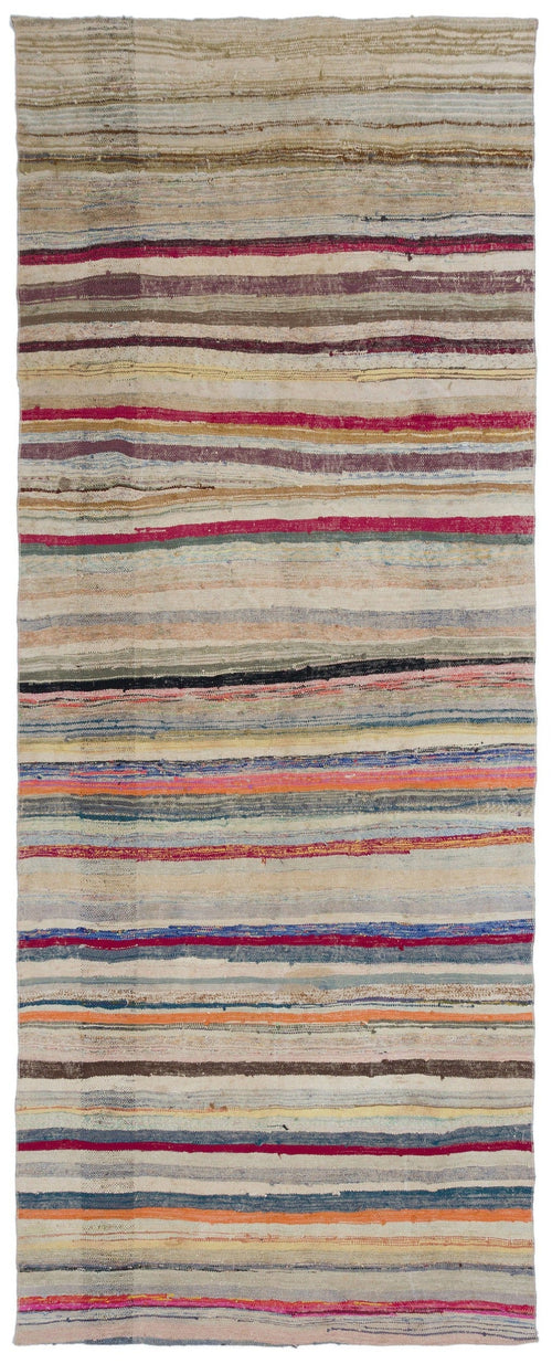 Girit Beige Striped Wool Handmade Area Rug 5'4" x 13'6"