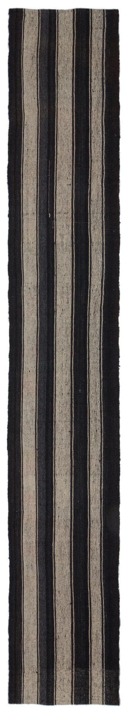 Girit Black Striped Wool Handmade Area Rug 2'2" x 13'10"