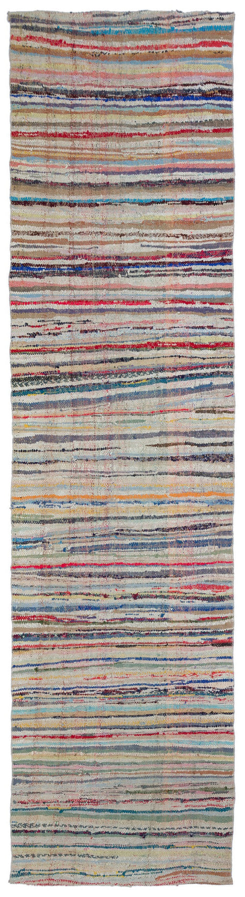 Girit Beige Striped Wool Handmade Area Rug 3'7" x 14'2"