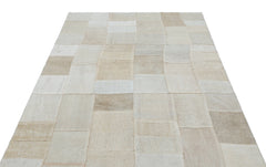 Teselya Beige Patchwork Wool Handmade Area Rug 4'11" x 6'8"