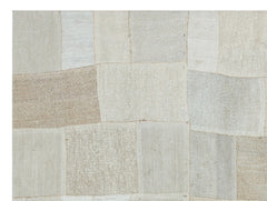 Teselya Beige Patchwork Wool Handmade Area Rug 4'11" x 6'8"