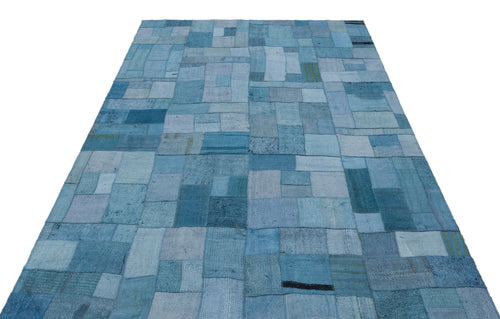 Teselya Blue Patchwork Wool Handmade Area Rug 5'3" x 7'6"
