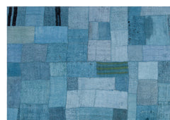 Teselya Blue Patchwork Wool Handmade Area Rug 5'3" x 7'6"