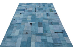Teselya Turquoise Patchwork Wool Handmade Area Rug 5'3" x 7'4"