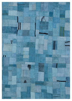 Teselya Turquoise Patchwork Wool Handmade Area Rug 5'3" x 7'4"