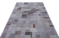 Teselya 32940 Purple Patchwork Wool Handmade Area Rug 5'4" x 7'7"