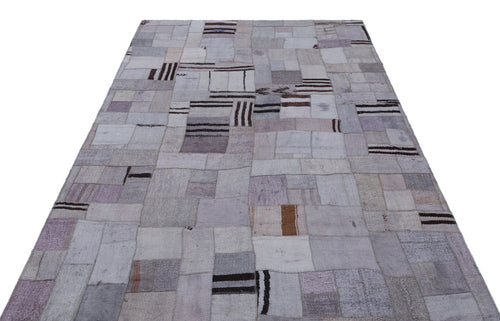 Teselya 32940 Purple Patchwork Wool Handmade Area Rug 5'4" x 7'7"