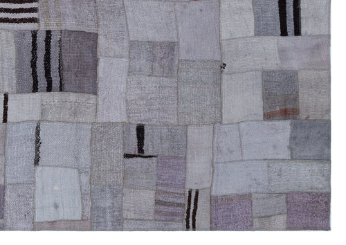 Teselya 32940 Purple Patchwork Wool Handmade Area Rug 5'4" x 7'7"