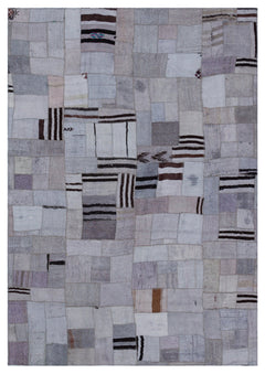 Teselya 32940 Purple Patchwork Wool Handmade Area Rug 5'4" x 7'7"