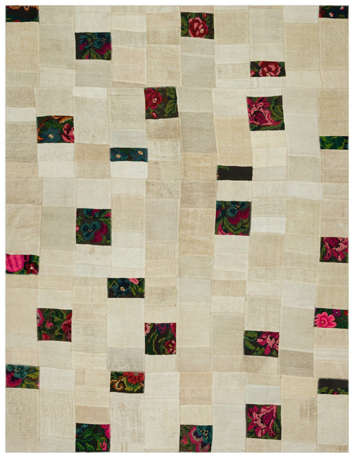 Teselya 32944 Beige Patchwork Wool Handmade Area Rug 9'2" x 11'10"