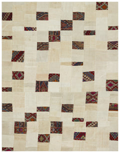 Teselya 32945 Beige Patchwork Wool Handmade Area Rug 9'2" x 11'10"