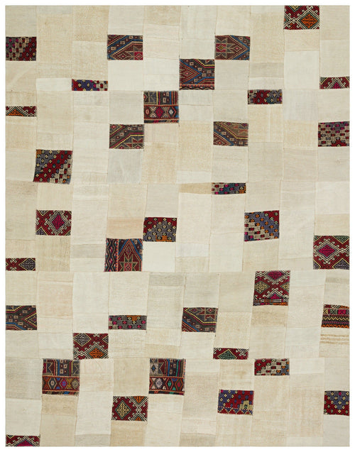 Teselya 32945 Beige Patchwork Wool Handmade Area Rug 9'2" x 11'10"