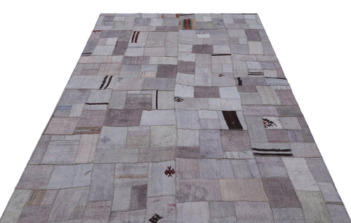 Teselya 32949 Beige Patchwork Wool Handmade Area Rug 5'3" x 7'7"