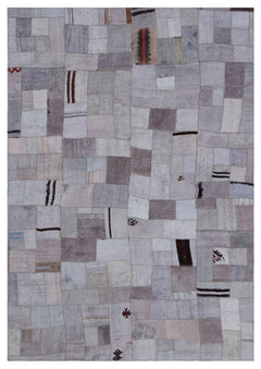 Teselya 32949 Beige Patchwork Wool Handmade Area Rug 5'3" x 7'7"