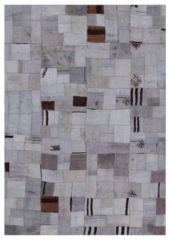 Teselya 32952 Beige Patchwork Wool Handmade Area Rug 5'3" x 7'7"